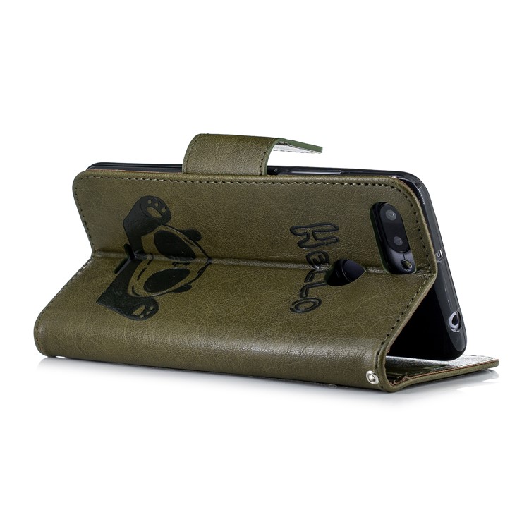 Imprinted Hello Panda Wallet Stand Leather Mobile Shell for Xiaomi Redmi 6 - Army Green-5