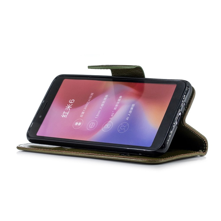 Imprinted Hello Panda Wallet Stand Leather Mobile Shell for Xiaomi Redmi 6 - Army Green-6
