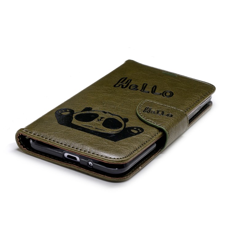 Imprinted Hello Panda Wallet Stand Leather Mobile Shell for Xiaomi Redmi 6 - Army Green-7