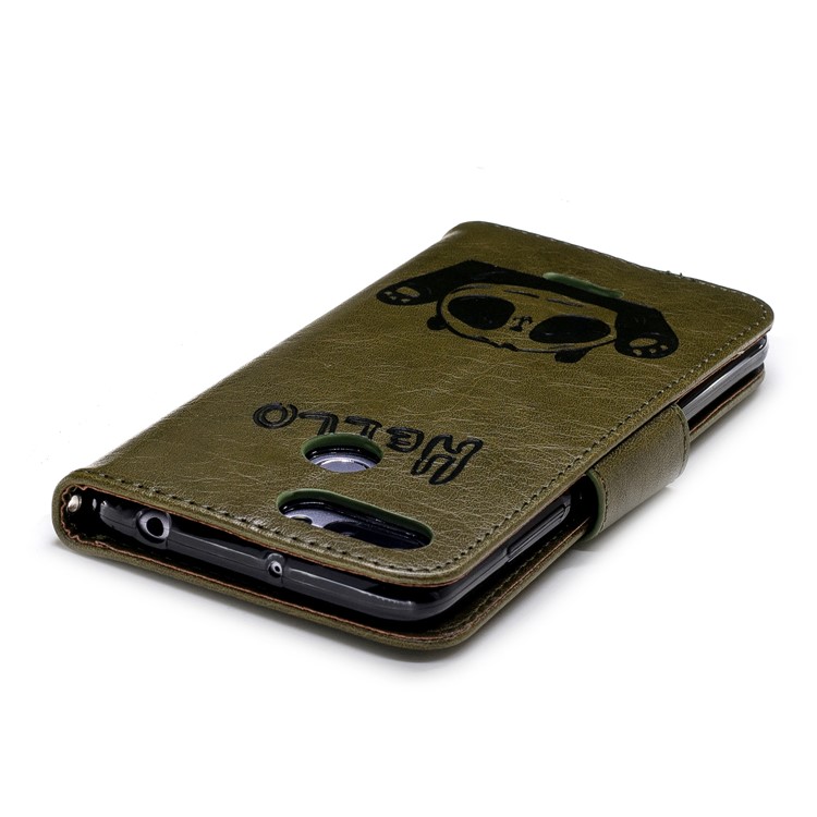 Imprinted Hello Panda Wallet Stand Leather Mobile Shell for Xiaomi Redmi 6 - Army Green-8