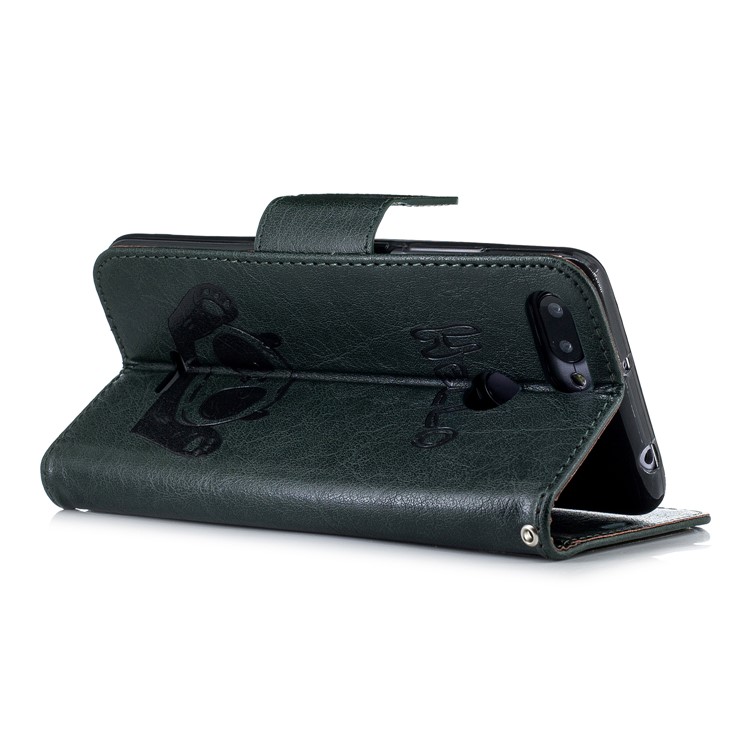 Imprinted Hello Panda Wallet Stand Leather Mobile Casing for Xiaomi Redmi 6 - Blackish Green-5