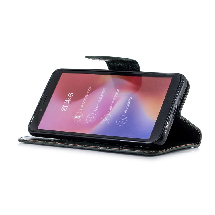 Imprinted Hello Panda Wallet Stand Leather Mobile Casing for Xiaomi Redmi 6 - Blackish Green-6
