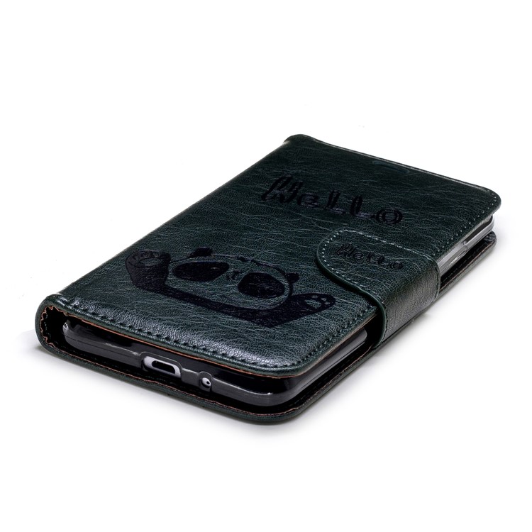 Imprinted Hello Panda Wallet Stand Leather Mobile Casing for Xiaomi Redmi 6 - Blackish Green-7