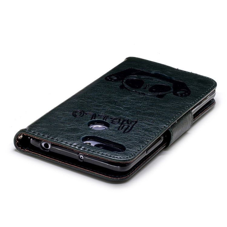 Imprinted Hello Panda Wallet Stand Leather Mobile Casing for Xiaomi Redmi 6 - Blackish Green-8