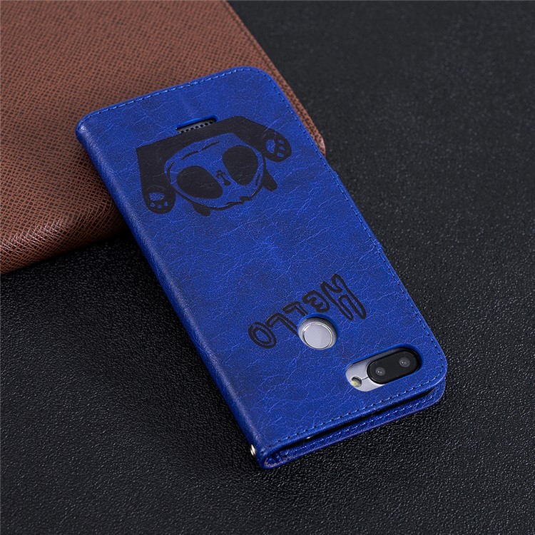 Imprinted Hello Panda Wallet Stand Leather Cell Phone Case for Xiaomi Redmi 6 - Blue-10
