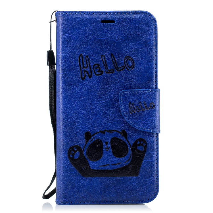 Imprinted Hello Panda Wallet Stand Leather Cell Phone Case for Xiaomi Redmi 6 - Blue-2