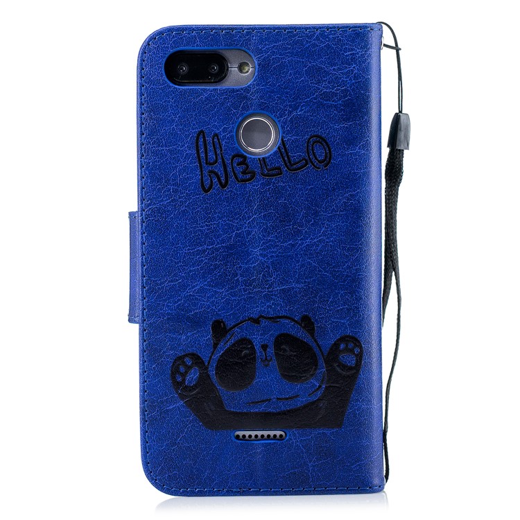 Imprinted Hello Panda Wallet Stand Leather Cell Phone Case for Xiaomi Redmi 6 - Blue-3