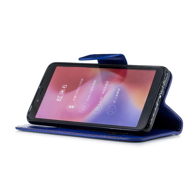 Imprinted Hello Panda Wallet Stand Leather Cell Phone Case for Xiaomi Redmi 6 - Blue-6