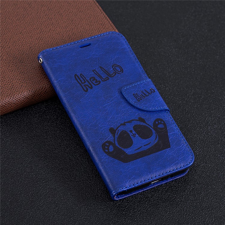Imprinted Hello Panda Wallet Stand Leather Cell Phone Case for Xiaomi Redmi 6 - Blue-9