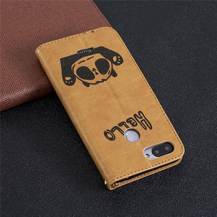 Imprinted Hello Panda Wallet Stand Leather Cell Phone Shell for Xiaomi Redmi 6 - Brown-10