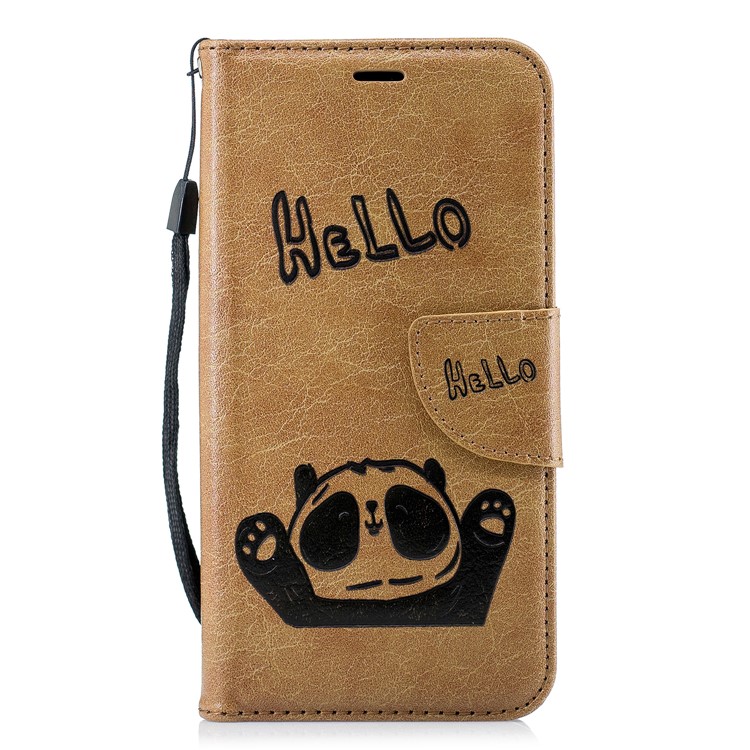 Imprinted Hello Panda Wallet Stand Leather Cell Phone Shell for Xiaomi Redmi 6 - Brown-2