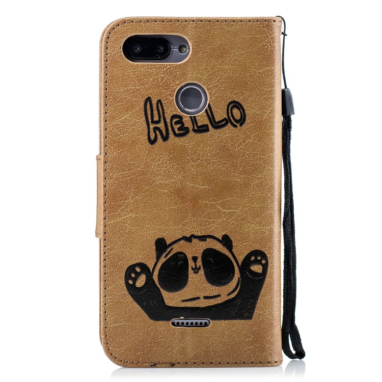 Imprinted Hello Panda Wallet Stand Leather Cell Phone Shell for Xiaomi Redmi 6 - Brown-3
