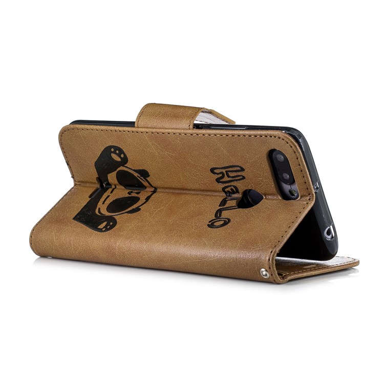 Imprinted Hello Panda Wallet Stand Leather Cell Phone Shell for Xiaomi Redmi 6 - Brown-5