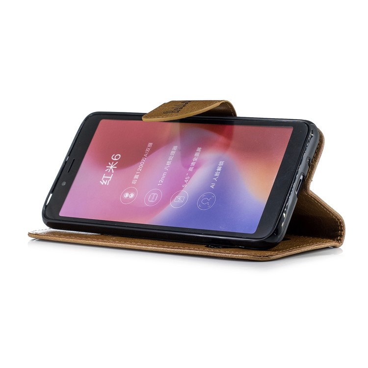 Imprinted Hello Panda Wallet Stand Leather Cell Phone Shell for Xiaomi Redmi 6 - Brown-6