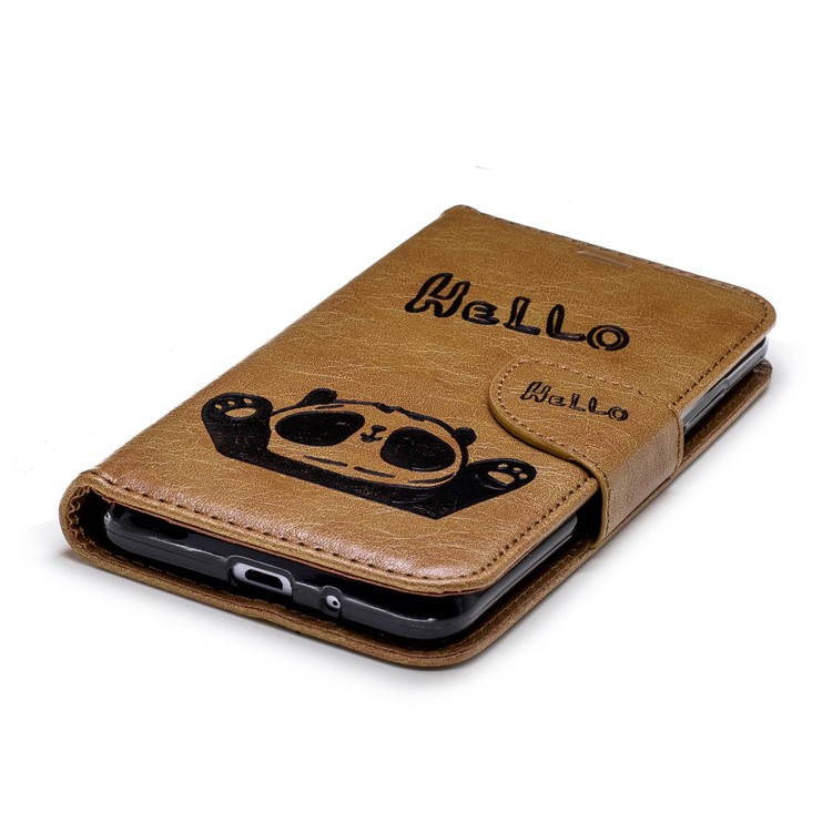Imprinted Hello Panda Wallet Stand Leather Cell Phone Shell for Xiaomi Redmi 6 - Brown-7