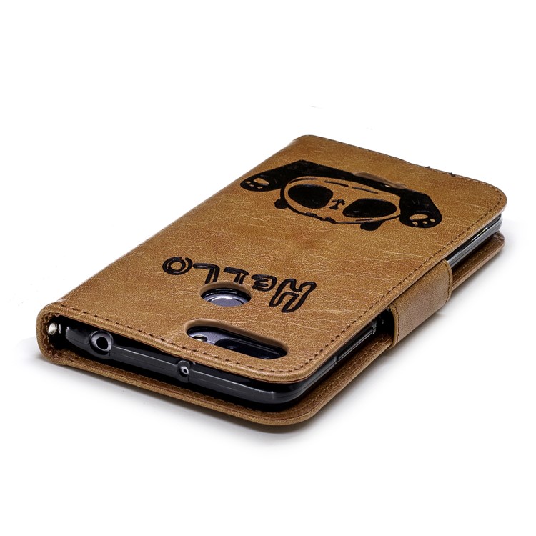 Imprinted Hello Panda Wallet Stand Leather Cell Phone Shell for Xiaomi Redmi 6 - Brown-8