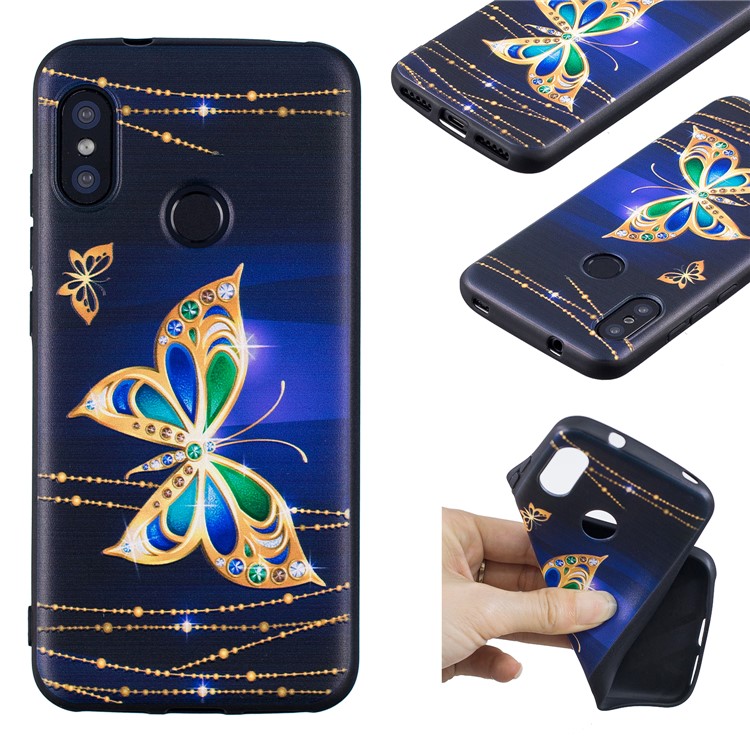 Pattern Printing Embossment Soft TPU Cover for Xiaomi Mi A2 Lite / Redmi 6 Pro - Colorized Butterfly-1