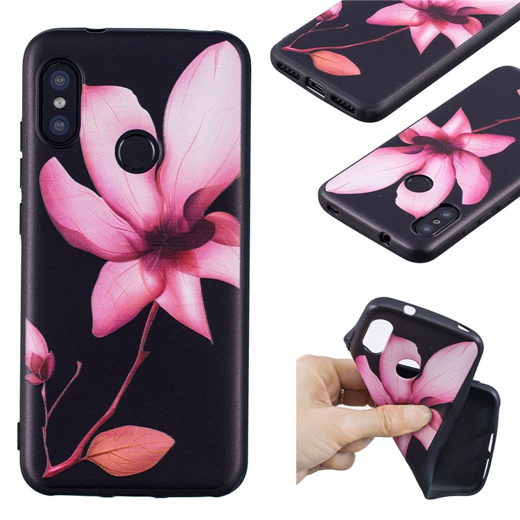 Pattern Printing Embossment Soft TPU Mobile Phone Case for Xiaomi Mi A2 Lite / Redmi 6 Pro - Pink Flower-1
