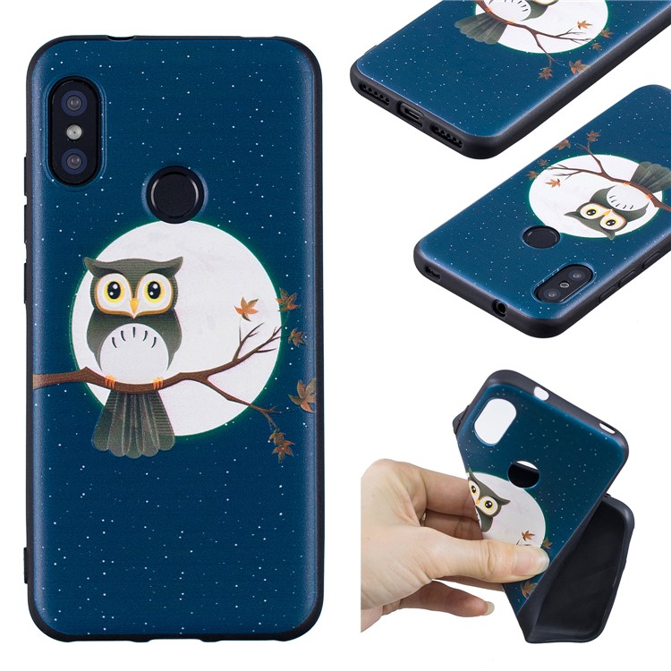 Pattern Printing Embossment Soft TPU Mobile Phone Shell for Xiaomi Mi A2 Lite / Redmi 6 Pro - Owl on Branch-1