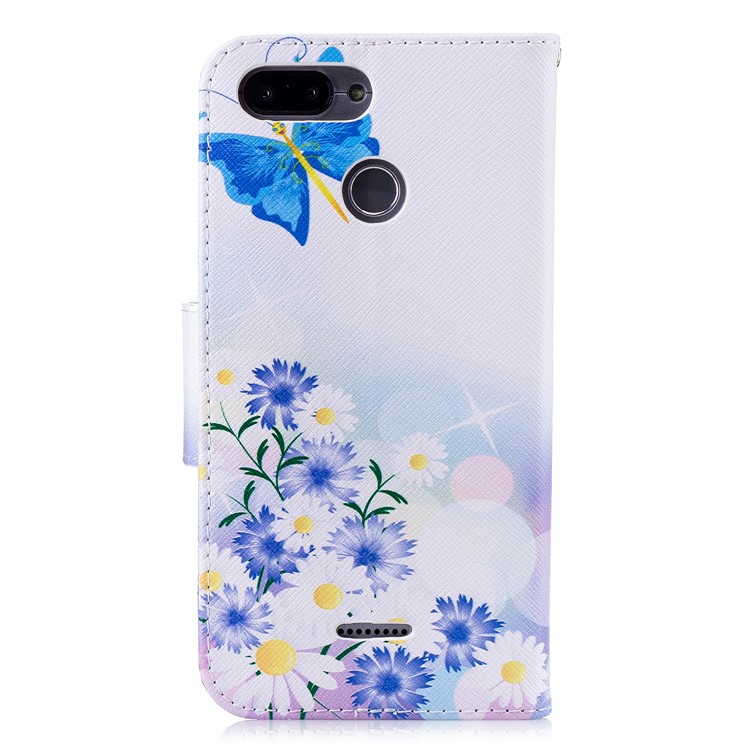 Pattern Printing Wallet Stand Leather Phone Case for Xiaomi Redmi 6 - Blue Butterfly-3