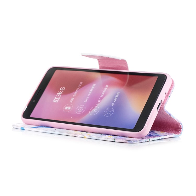 Pattern Printing Wallet Stand Leather Phone Case for Xiaomi Redmi 6 - Blue Butterfly-6