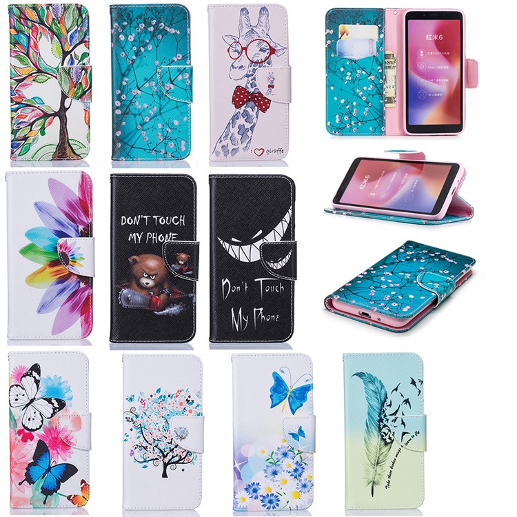 Pattern Printing Wallet Stand Leather Phone Case for Xiaomi Redmi 6 - Blue Butterfly-9