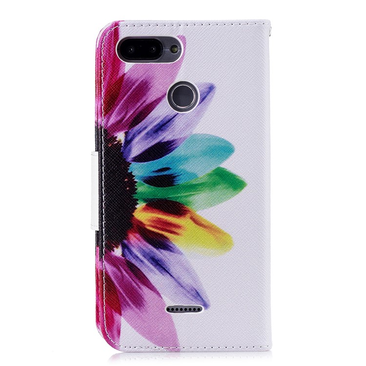 Pattern Printing Wallet Stand Leather Phone Shell for Xiaomi Redmi 6 - Half Flower-3