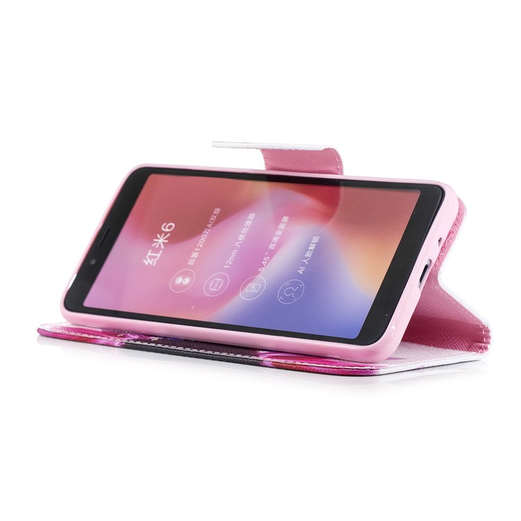 Pattern Printing Wallet Stand Leather Phone Shell for Xiaomi Redmi 6 - Half Flower-6