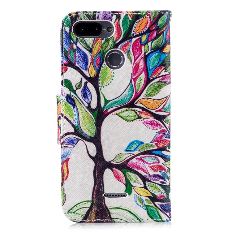 Pattern Printing Wallet Stand Leather Phone Casing for Xiaomi Redmi 6 - Colorized Tree-3
