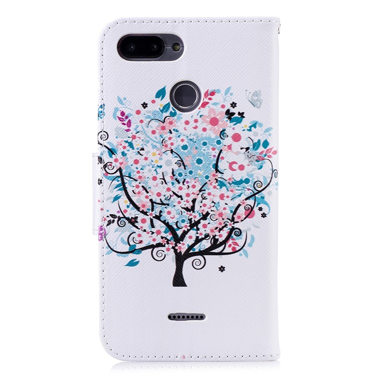 Pattern Printing Wallet Stand Leather Mobile Phone Cover for Xiaomi Redmi 6 - Tree with Flower-3