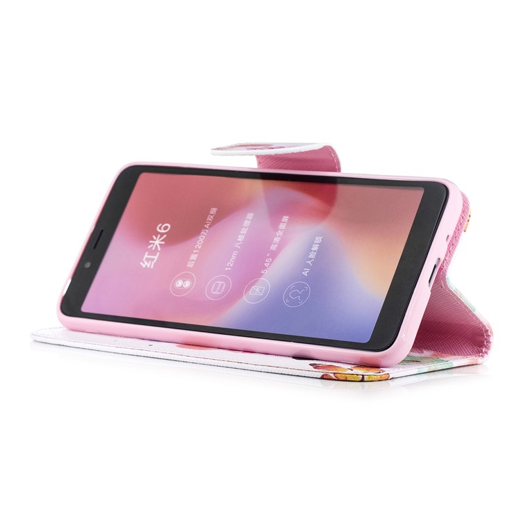 Pattern Printing Wallet Stand Leather Cell Phone Cover for Xiaomi Redmi 6 - Butterfly and Flower-6