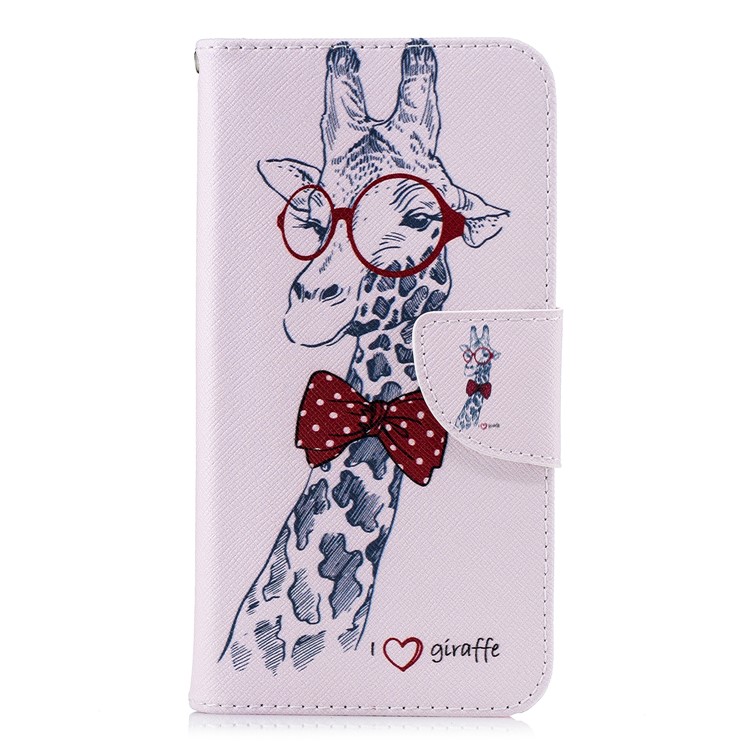 Pattern Printing Wallet Stand Leather Back Case for Xiaomi Redmi 6 - Giraffe Wearing Glasses-2