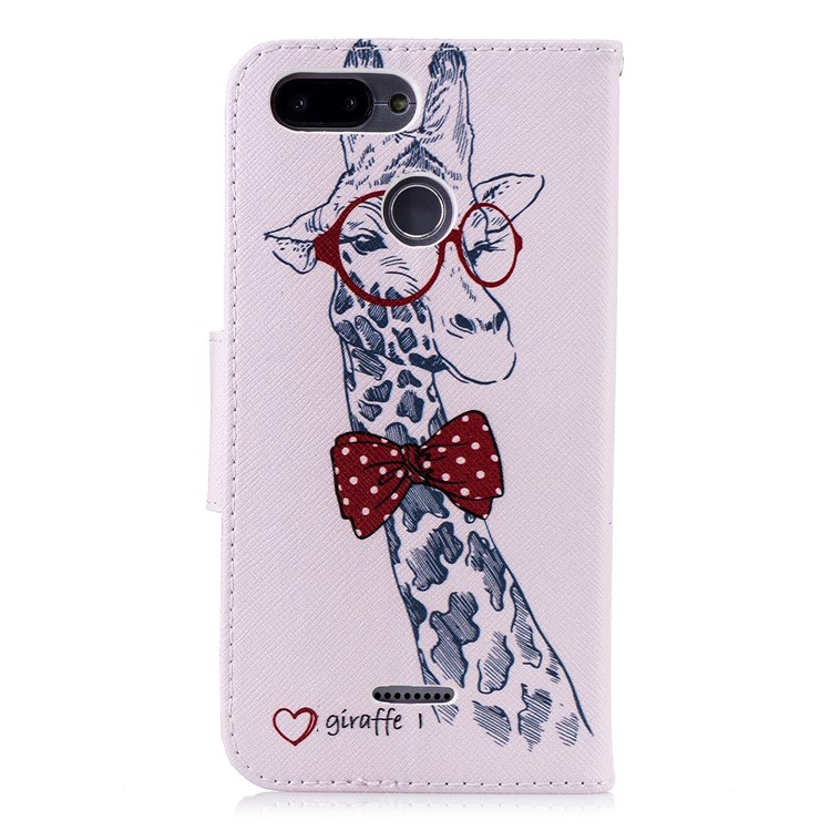Pattern Printing Wallet Stand Leather Back Case for Xiaomi Redmi 6 - Giraffe Wearing Glasses-3