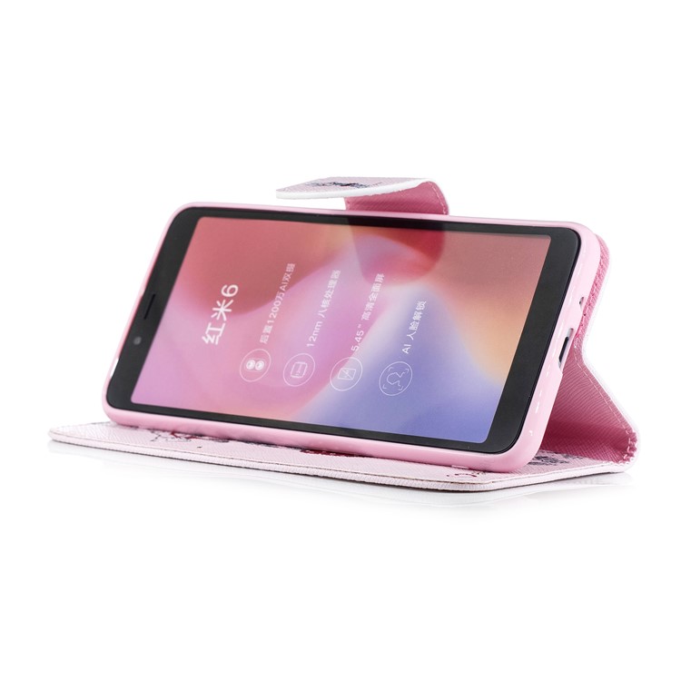 Pattern Printing Wallet Stand Leather Back Case for Xiaomi Redmi 6 - Giraffe Wearing Glasses-6
