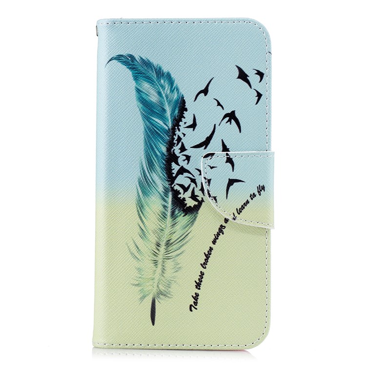 Pattern Printing Wallet Stand Leather Back Cover for Xiaomi Redmi 6 - Feather and Birds-2