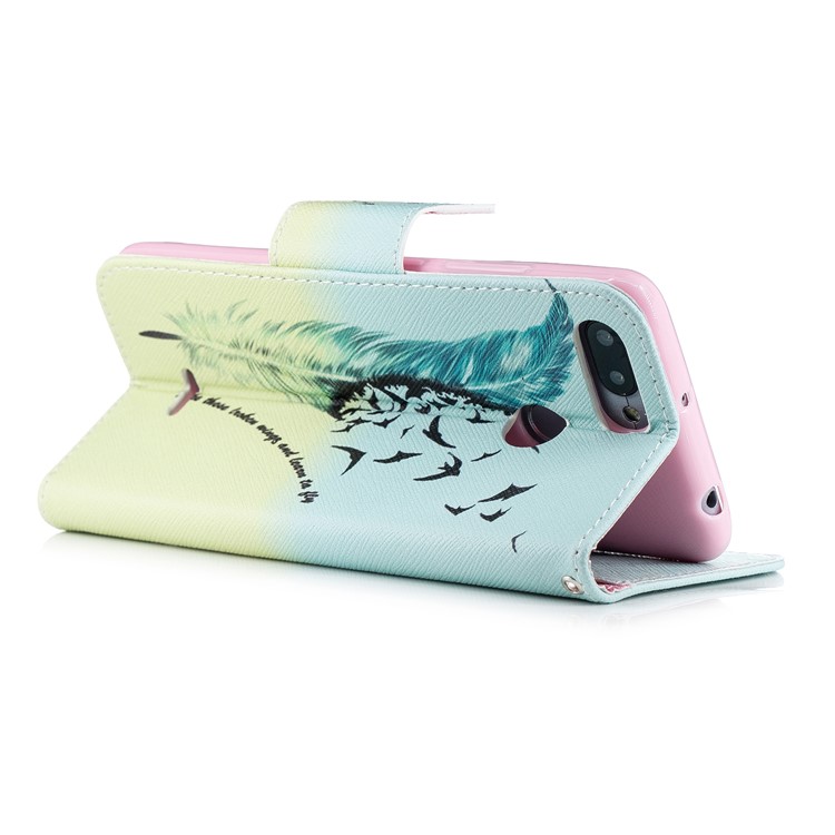 Pattern Printing Wallet Stand Leather Back Cover for Xiaomi Redmi 6 - Feather and Birds-5