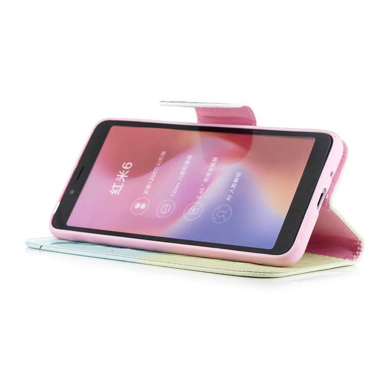 Pattern Printing Wallet Stand Leather Back Cover for Xiaomi Redmi 6 - Feather and Birds-6