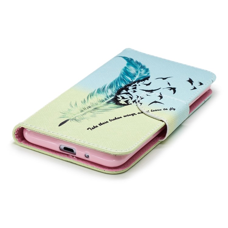 Pattern Printing Wallet Stand Leather Back Cover for Xiaomi Redmi 6 - Feather and Birds-7
