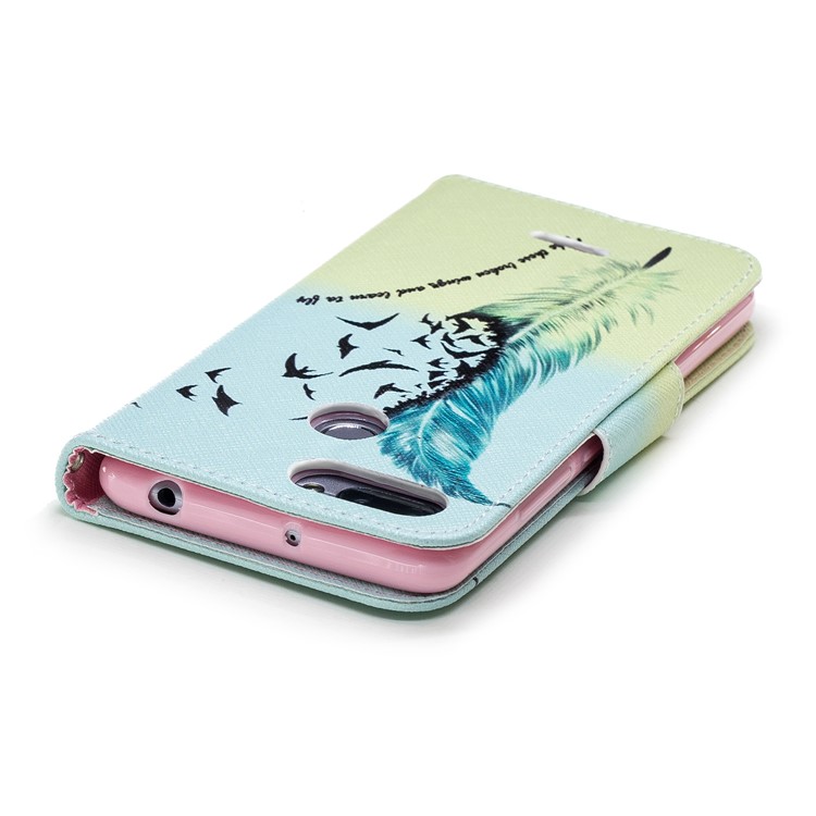Pattern Printing Wallet Stand Leather Back Cover for Xiaomi Redmi 6 - Feather and Birds-8
