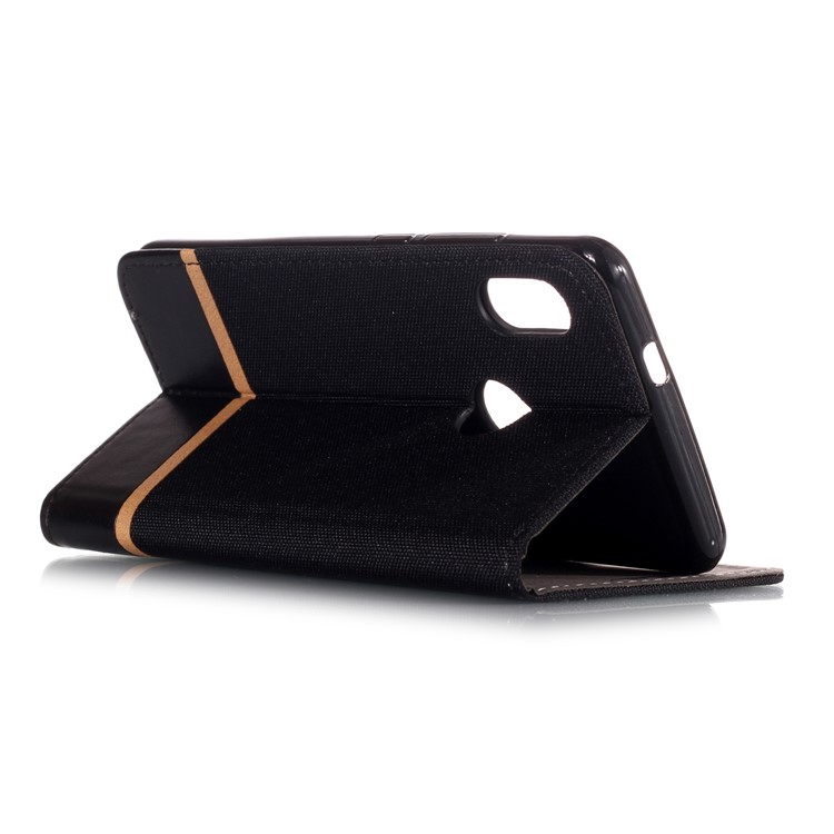 Cloth Texture Splicing PU Leather Card Holder Stand Phone Case for Xiaomi Mi A2 / Mi 6X - Black-6