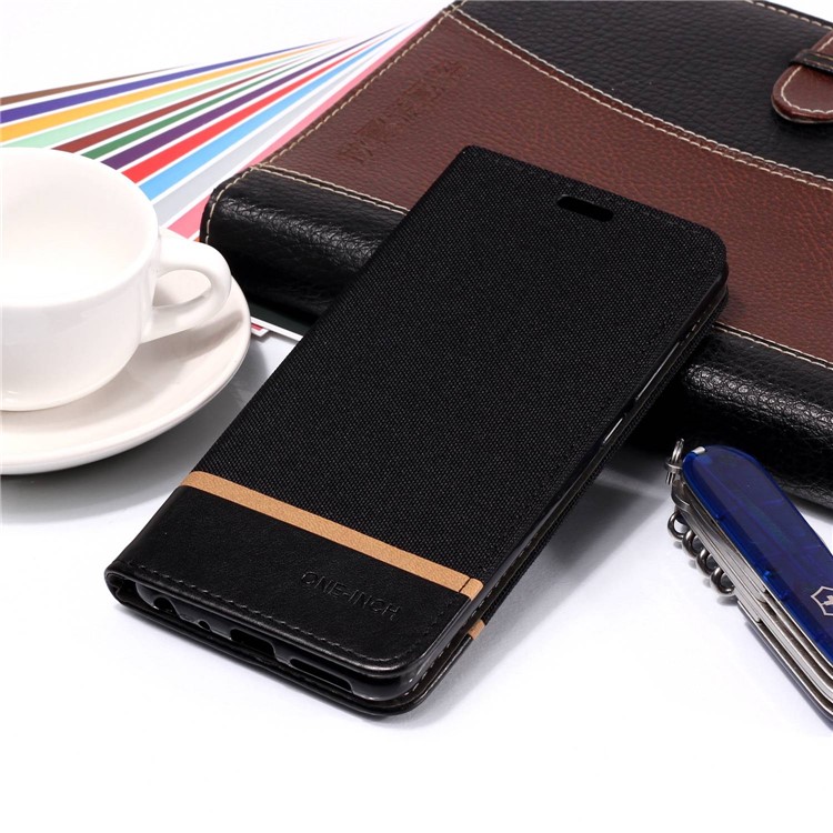 Cloth Texture Splicing PU Leather Card Holder Stand Phone Case for Xiaomi Mi A2 / Mi 6X - Black-7