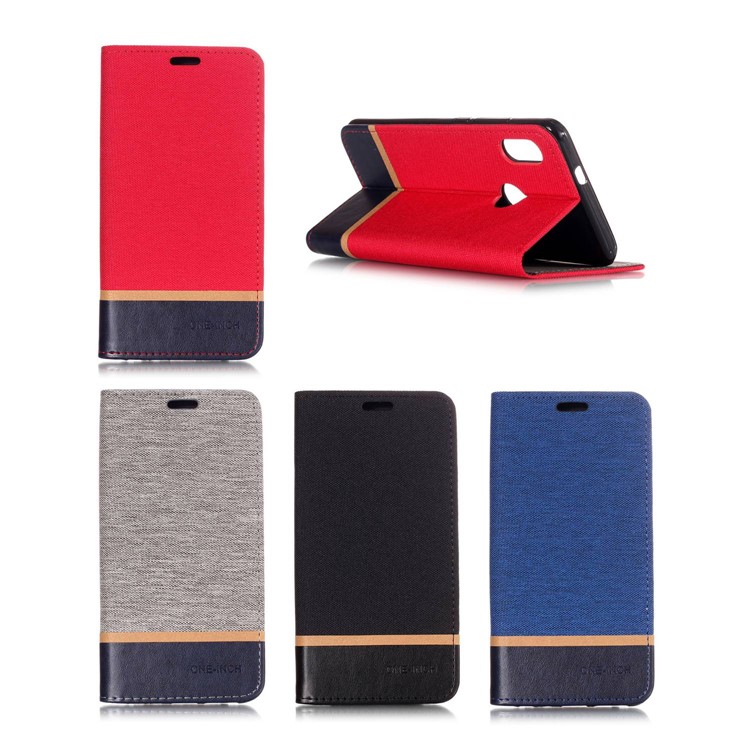 Cloth Texture Splicing PU Leather Card Holder Stand Phone Case for Xiaomi Mi A2 / Mi 6X - Black-8