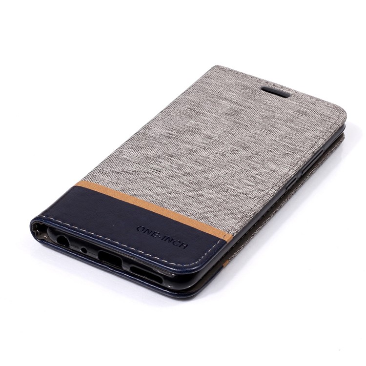 Cloth Texture Splicing PU Leather Card Holder Stand Phone Cover for Xiaomi Mi A2 / Mi 6X - Grey-3