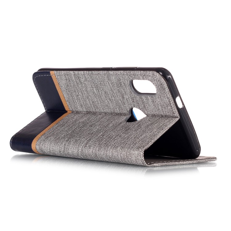 Cloth Texture Splicing PU Leather Card Holder Stand Phone Cover for Xiaomi Mi A2 / Mi 6X - Grey-5