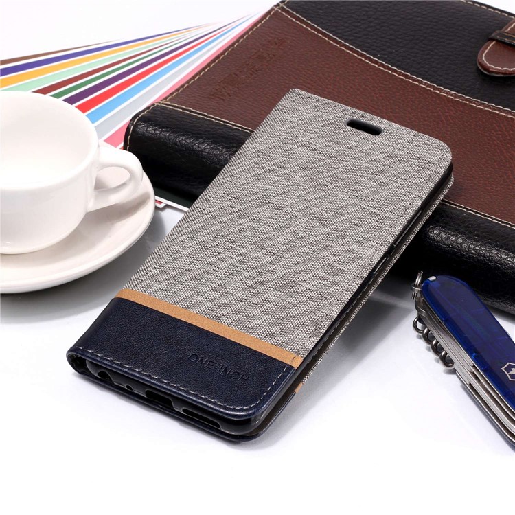 Cloth Texture Splicing PU Leather Card Holder Stand Phone Cover for Xiaomi Mi A2 / Mi 6X - Grey-6