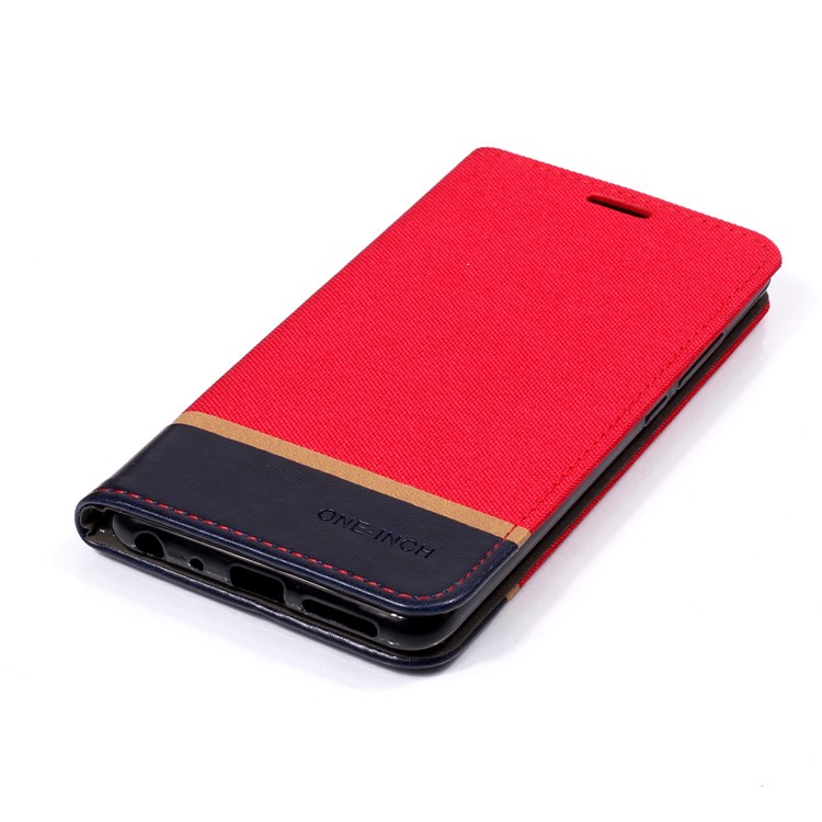 Cloth Texture Splicing PU Leather Card Holder Stand Phone Shell for Xiaomi Mi A2 / Mi 6X - Red-3