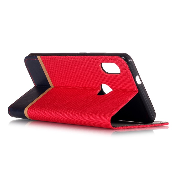 Cloth Texture Splicing PU Leather Card Holder Stand Phone Shell for Xiaomi Mi A2 / Mi 6X - Red-5