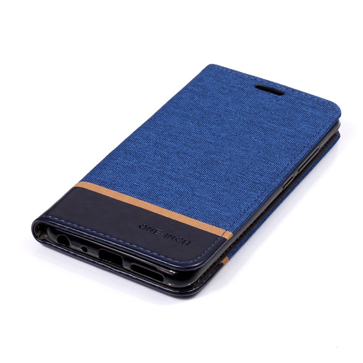 Cloth Texture Splicing PU Leather Card Holder Cell Phone Case for Xiaomi Mi A2 / Mi 6X - Blue-3