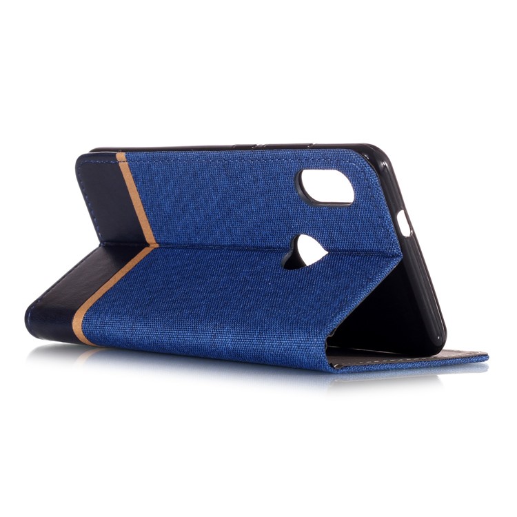 Cloth Texture Splicing PU Leather Card Holder Cell Phone Case for Xiaomi Mi A2 / Mi 6X - Blue-5