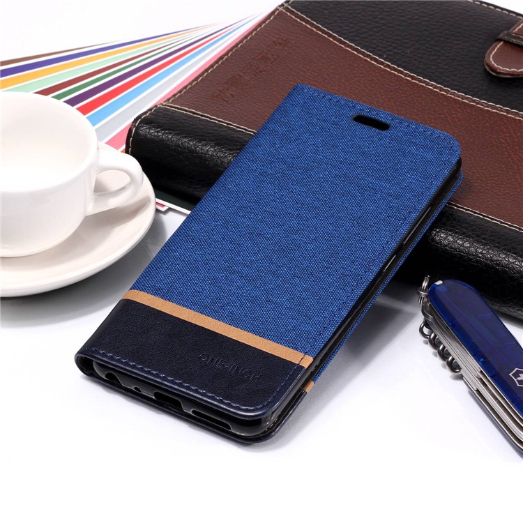 Cloth Texture Splicing PU Leather Card Holder Cell Phone Case for Xiaomi Mi A2 / Mi 6X - Blue-6
